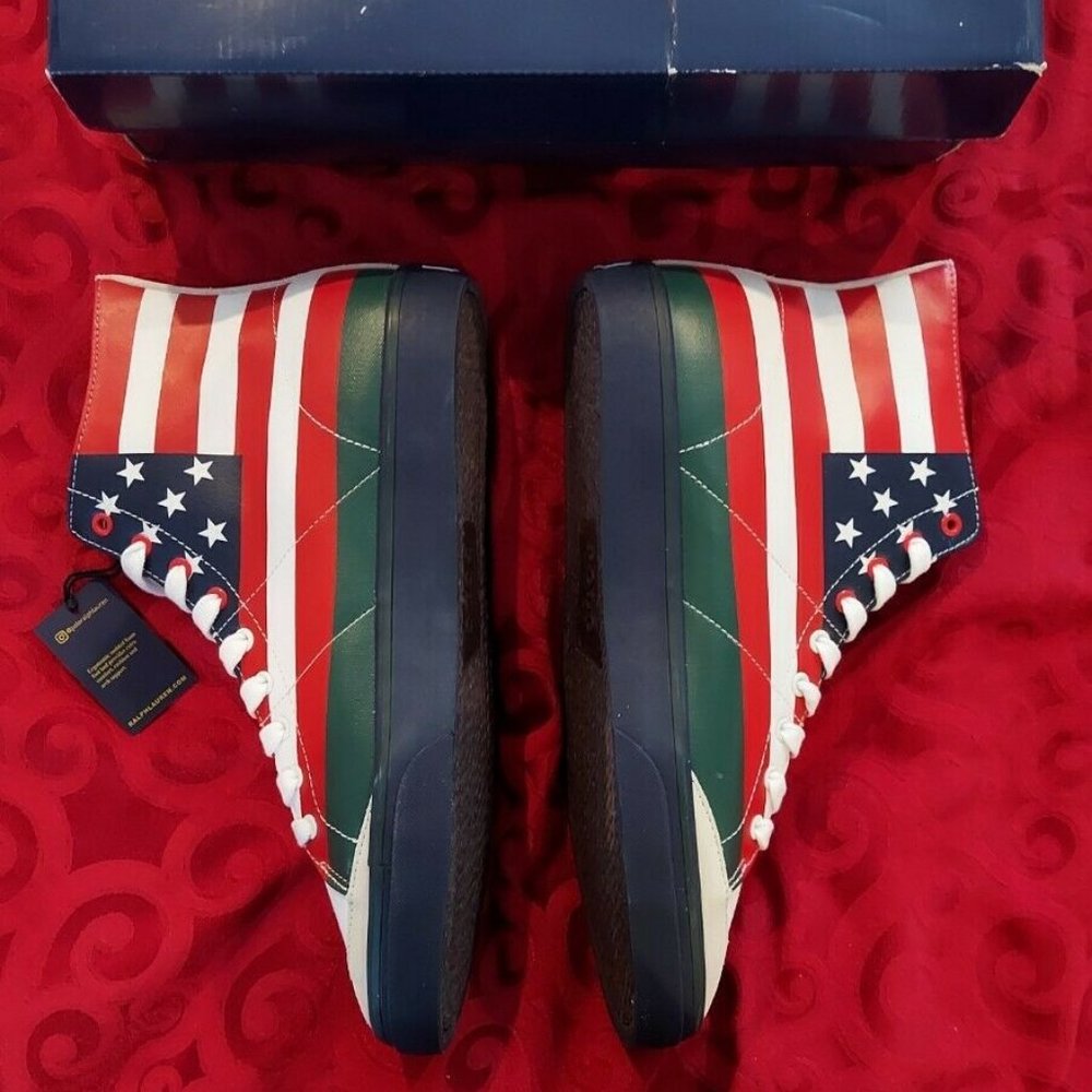 New Polo Ralph Lauren Solomon Canvas Shoes Suicide USA Flag Sui Ski Men's 14D - Picture 5 of 10